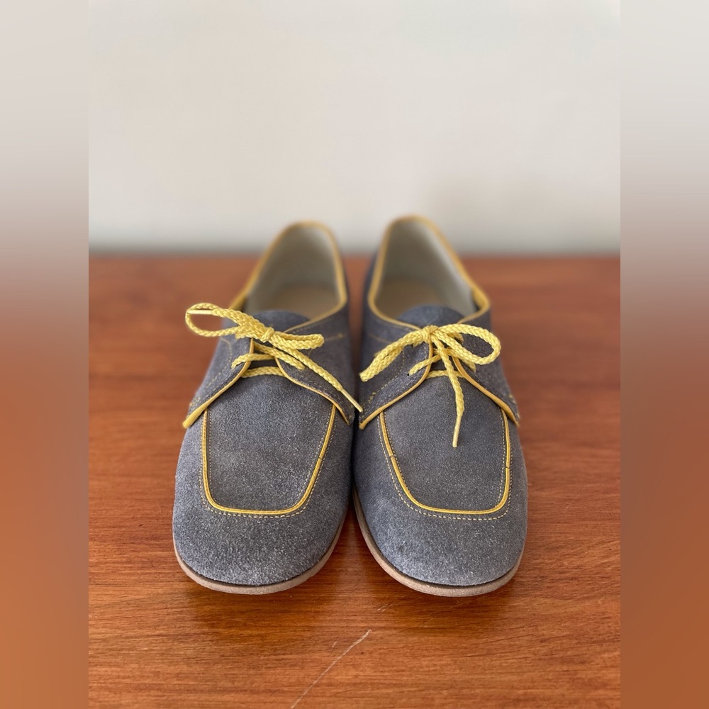 Vintage Jacob Gray Blue Suede Shoes With Yellow Accent Lace Up Women’s  Size 8